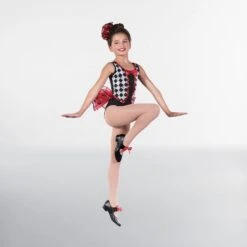 1st Position Costume Pailleté à Carreaux Noir/Blanc/Rouge