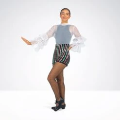 1st Position Biketard à Paillettes Avec Manches à Volants Organza