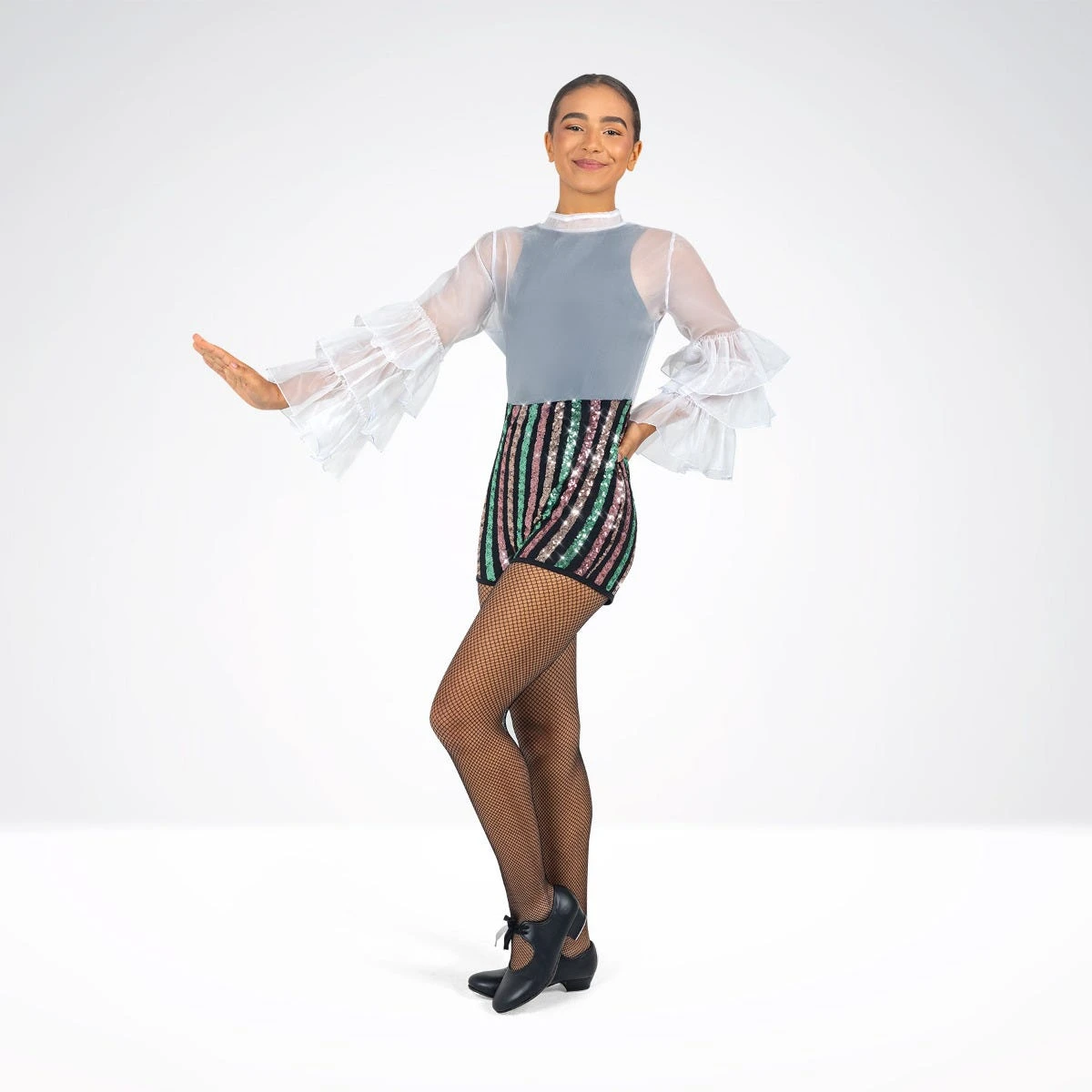 1st Position Biketard à Paillettes Avec Manches à Volants Organza