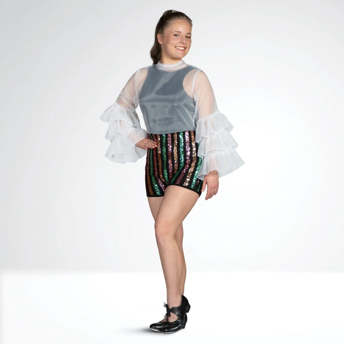 1st Position Biketard à Paillettes Avec Manches à Volants Organza – Image 10