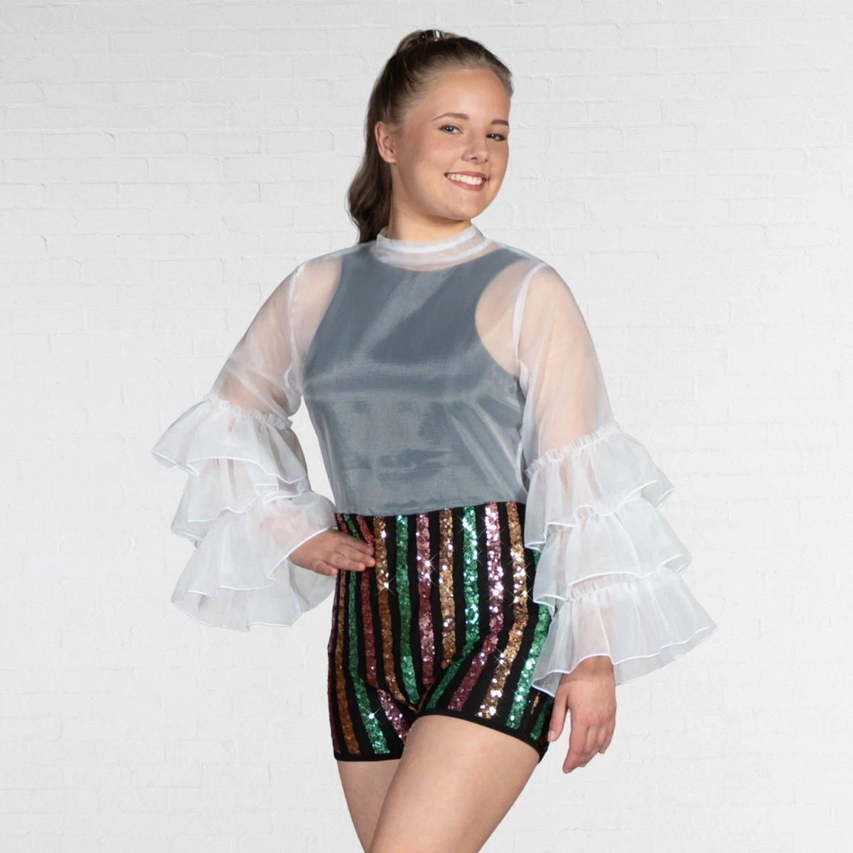 1st Position Biketard à Paillettes Avec Manches à Volants Organza – Image 6