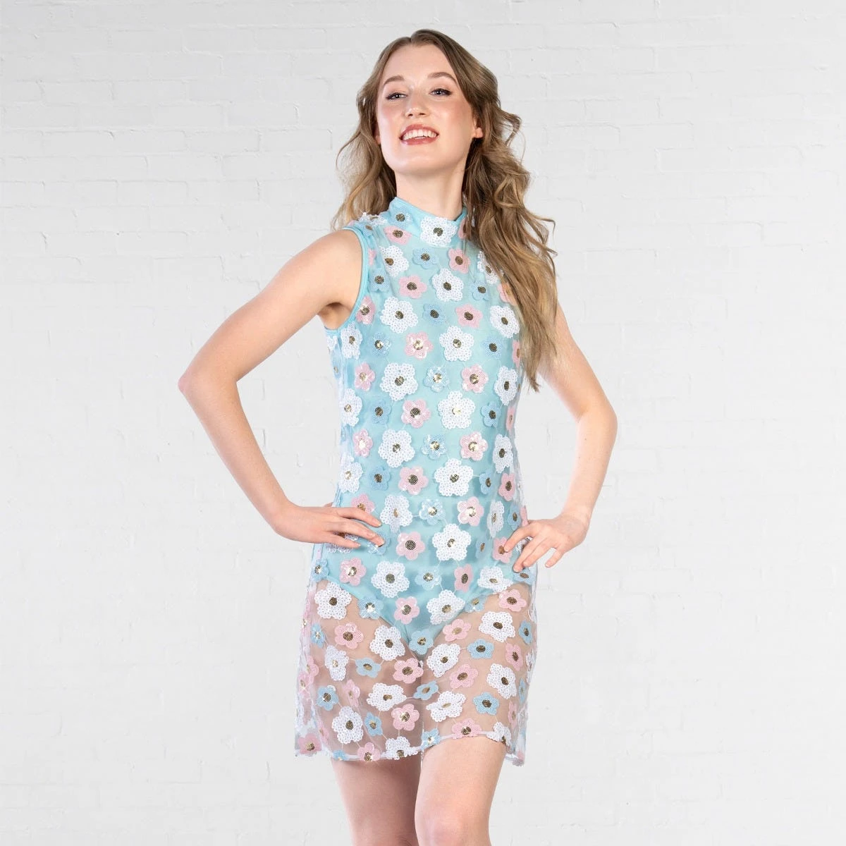 1st Position Floral Sequin Motif 60s Style Shift Dress – Image 2