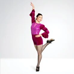 1st Position Biketard à Manches En Velours Froncées