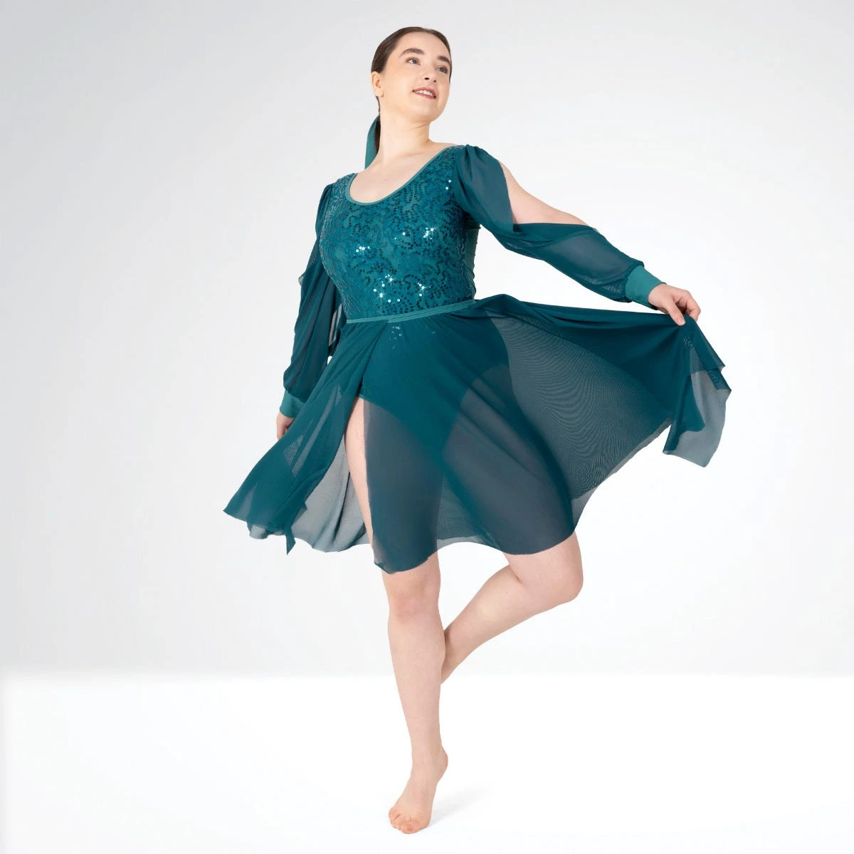 1st Position Justaucorps à Paillettes à Manches Longues Fendues Avec Jupe Portefeuille Séparée – Image 4