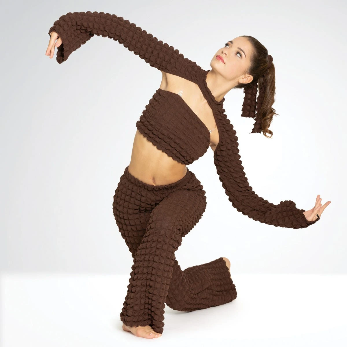 1st Position Manchon Cloche Crop Top Texturé En Trois Pièces Et Pantalon Assorti – Image 6