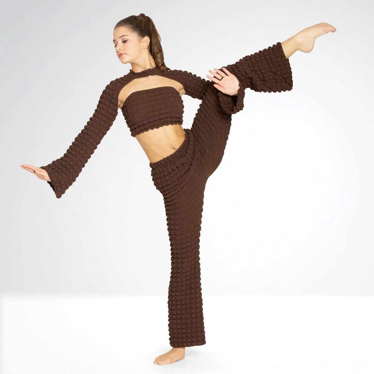 1st Position Manchon Cloche Crop Top Texturé En Trois Pièces Et Pantalon Assorti – Image 8